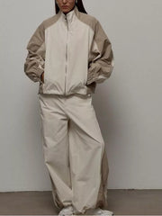 Color Block Zip Up Outerwear And Pants Set in Grey, back view