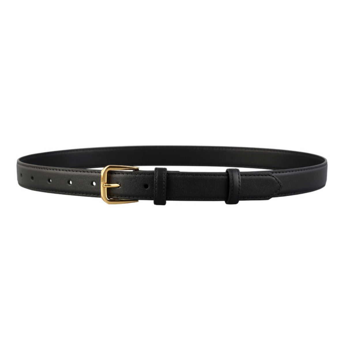 Black cowhide leather belt with gold buckle and adjustable holes
