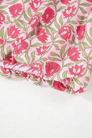 Floral print crop top set in dusty pink with gathered hem detail
