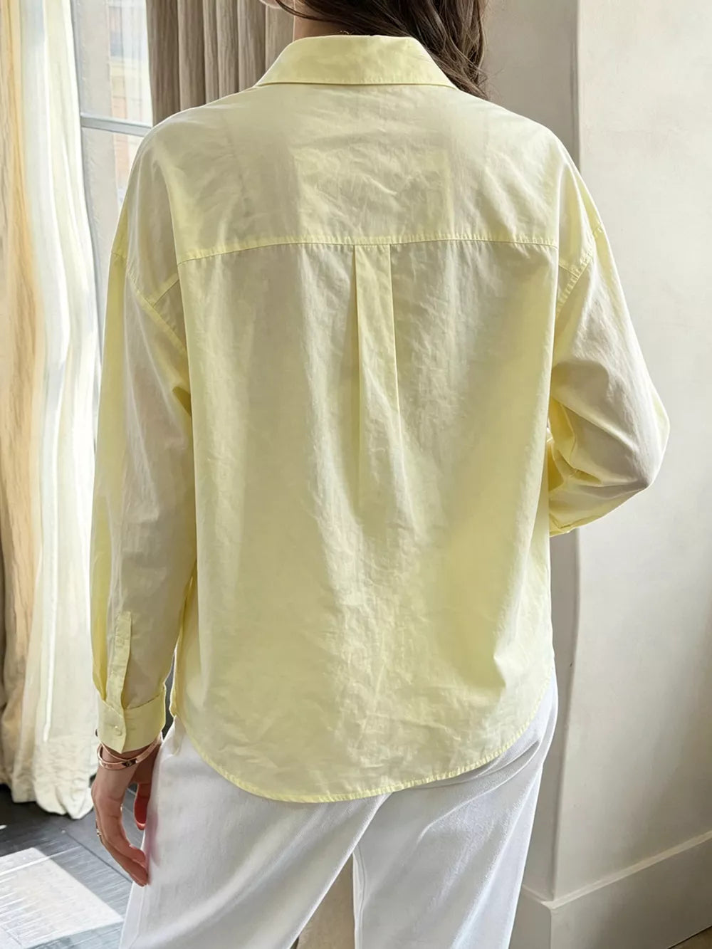 Button Up Long Sleeve Shirt in Yellow, back view