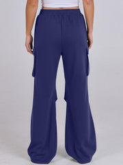 Royal blue cargo pocket drape wide leg sweatpants with elastic waist.