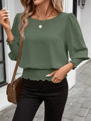 Puff Sleeve Smocked Blouse in Khaki, alternate angle