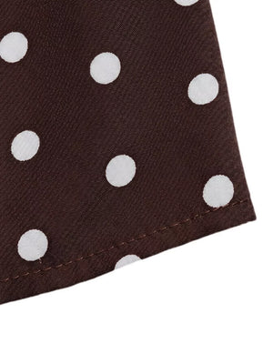 Chic polka dot mini dress in coffee brown with white dots.