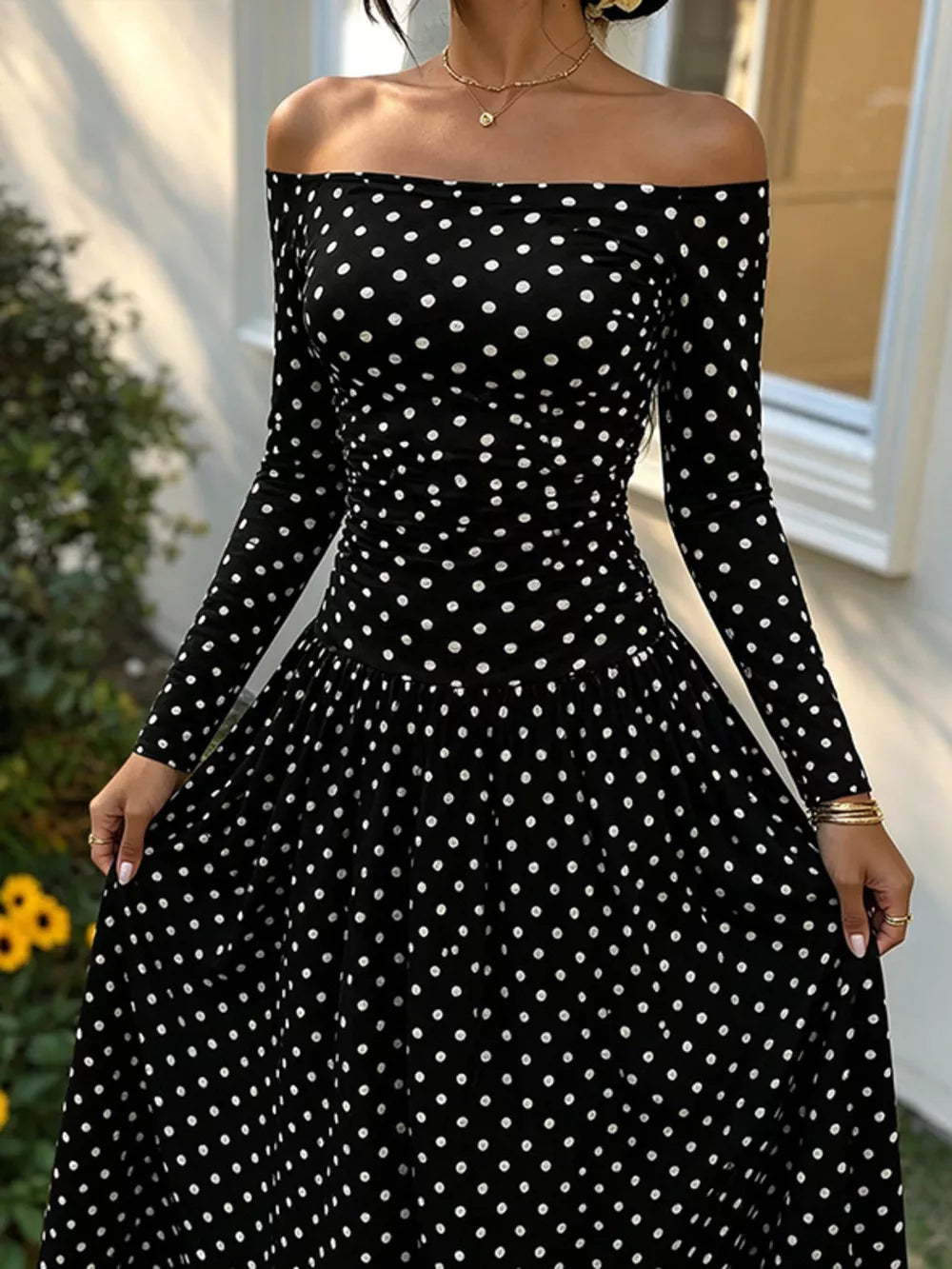 Off-the-shoulder Maxi Dress in Brown, view 16