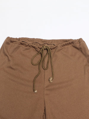 Brown ribbed knit lounge pants with drawstring waist