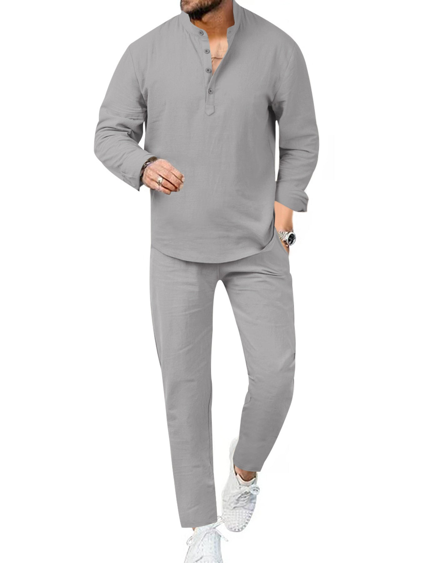 Casual Olive Two-piece Men's Set