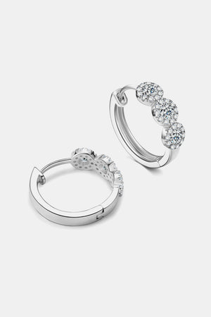 Silver triple cluster diamond huggie hoop earrings with sparkling stones