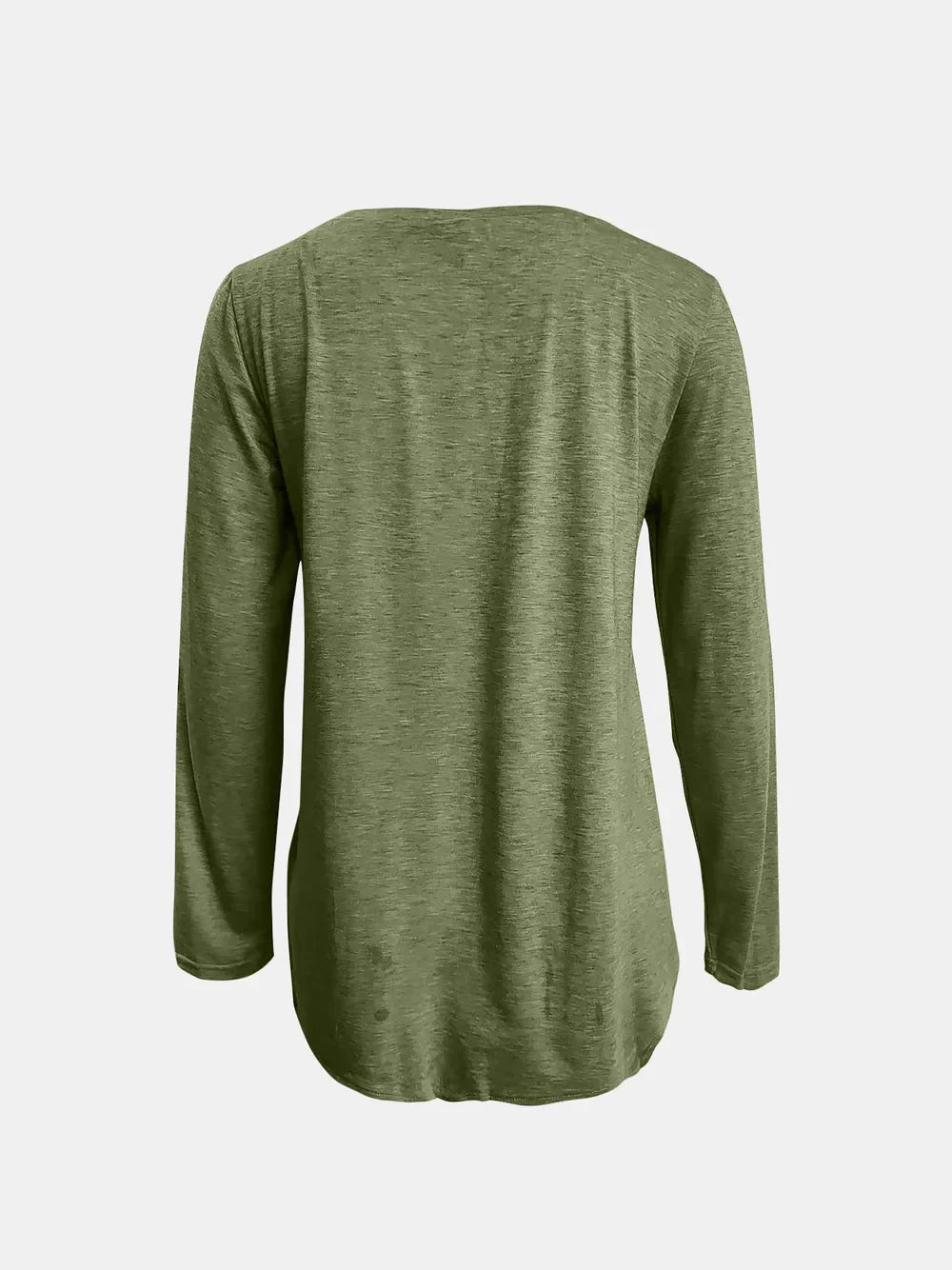 Matcha green long sleeve tee with asymmetrical hem and button detail
