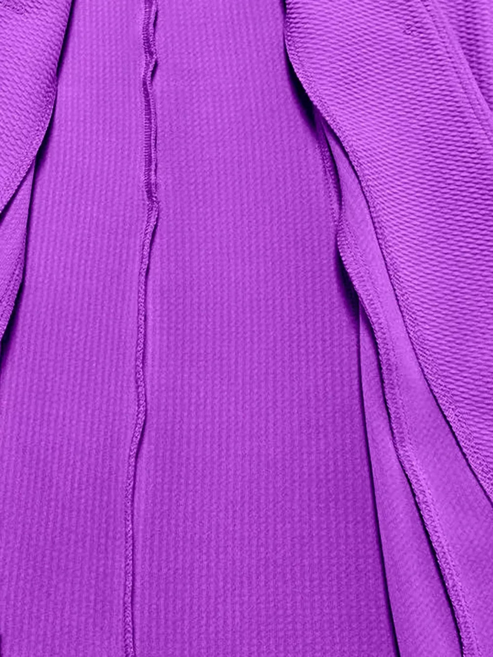 Purple blazer with textured fabric and a single button closure.