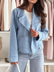 Chic Double-breasted Cropped Jacket in Dusty Pink, alternate angle