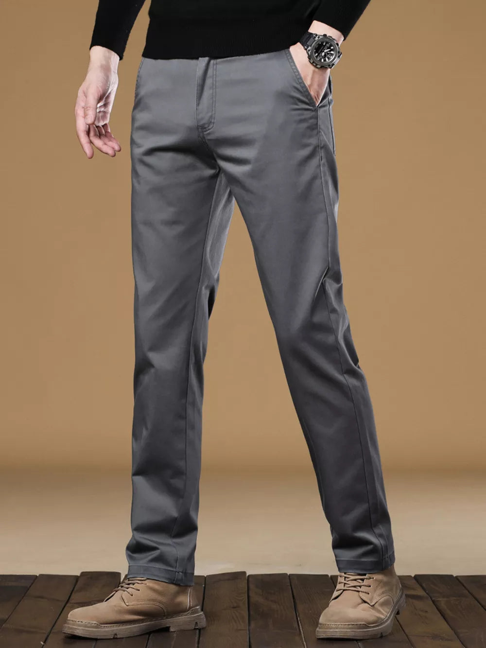 Men's Stretch Fit Casual Pants in Dark Gray, product detail