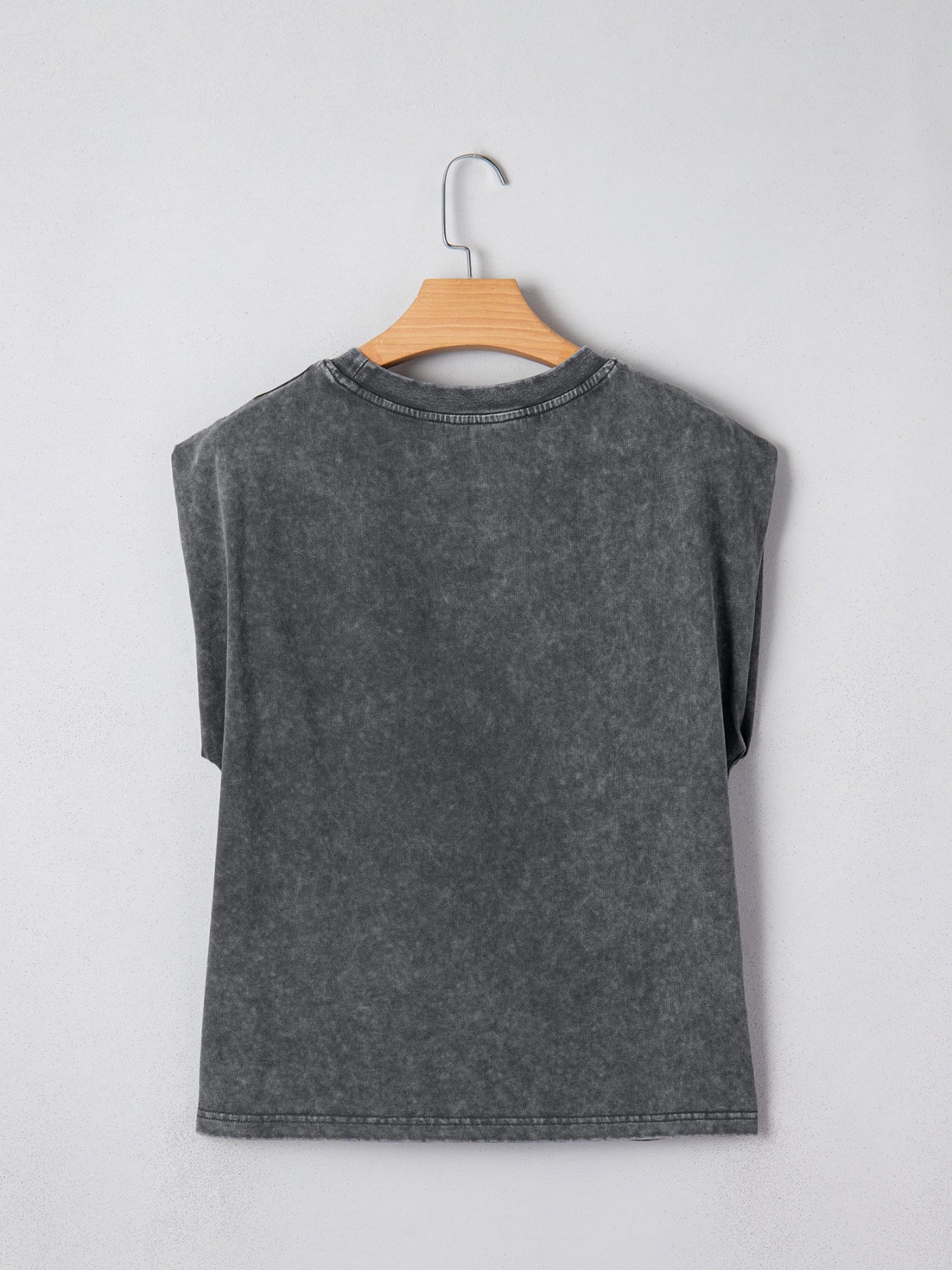 Dark gray acid-washed cotton tank top with a distressed graphic.