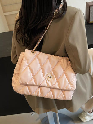 Quilted Chain Shoulder Bag in Pink, back view