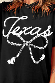 Black t-shirt with white Texas rope graphic and bow detail