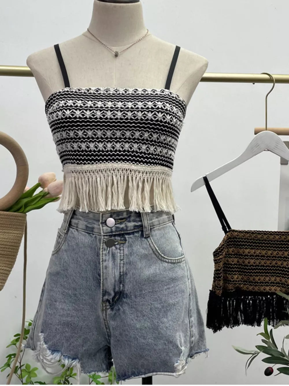 Fringe Knit Cami in Apricot, fabric detail