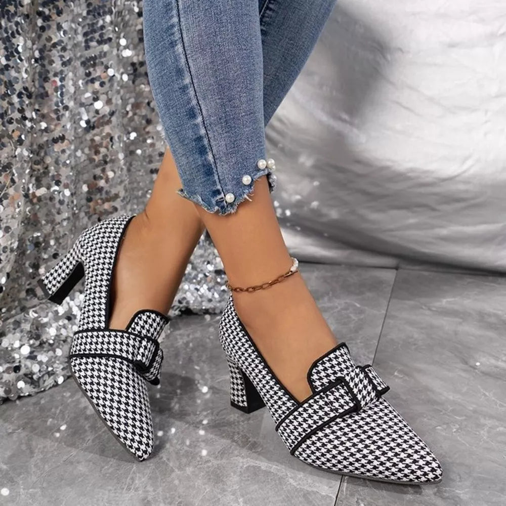 Point Toe Block Heel Pumps, side view