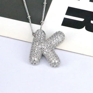 Silver bubble initial necklace with pave crystals, Style K