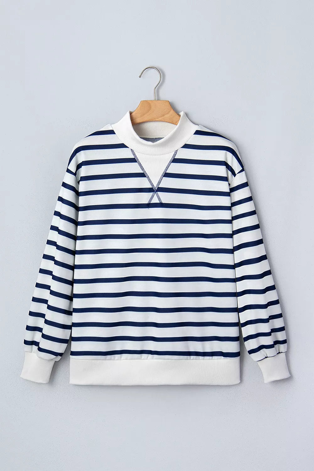 Striped Stand Neck Long Sleeve Sweatshirt in Stripe, model styling view
