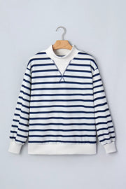 Striped Stand Neck Long Sleeve Sweatshirt in Stripe, model styling view
