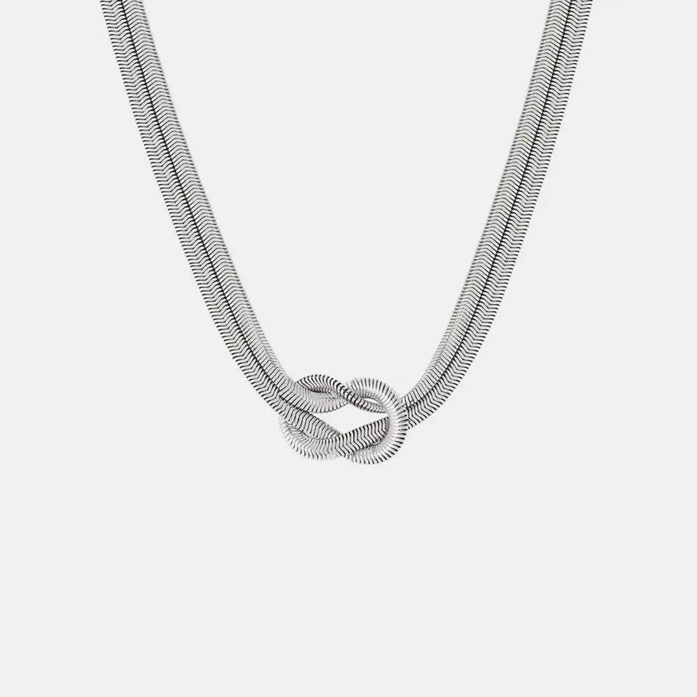 Silver knot detail serpent necklace with flat herringbone chain