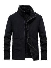 Black fleece lined full zip jacket with stand collar and visible zipper detail.