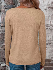 Crisscross V-neck Long Sleeve T-shirt in Pure Black, editorial view