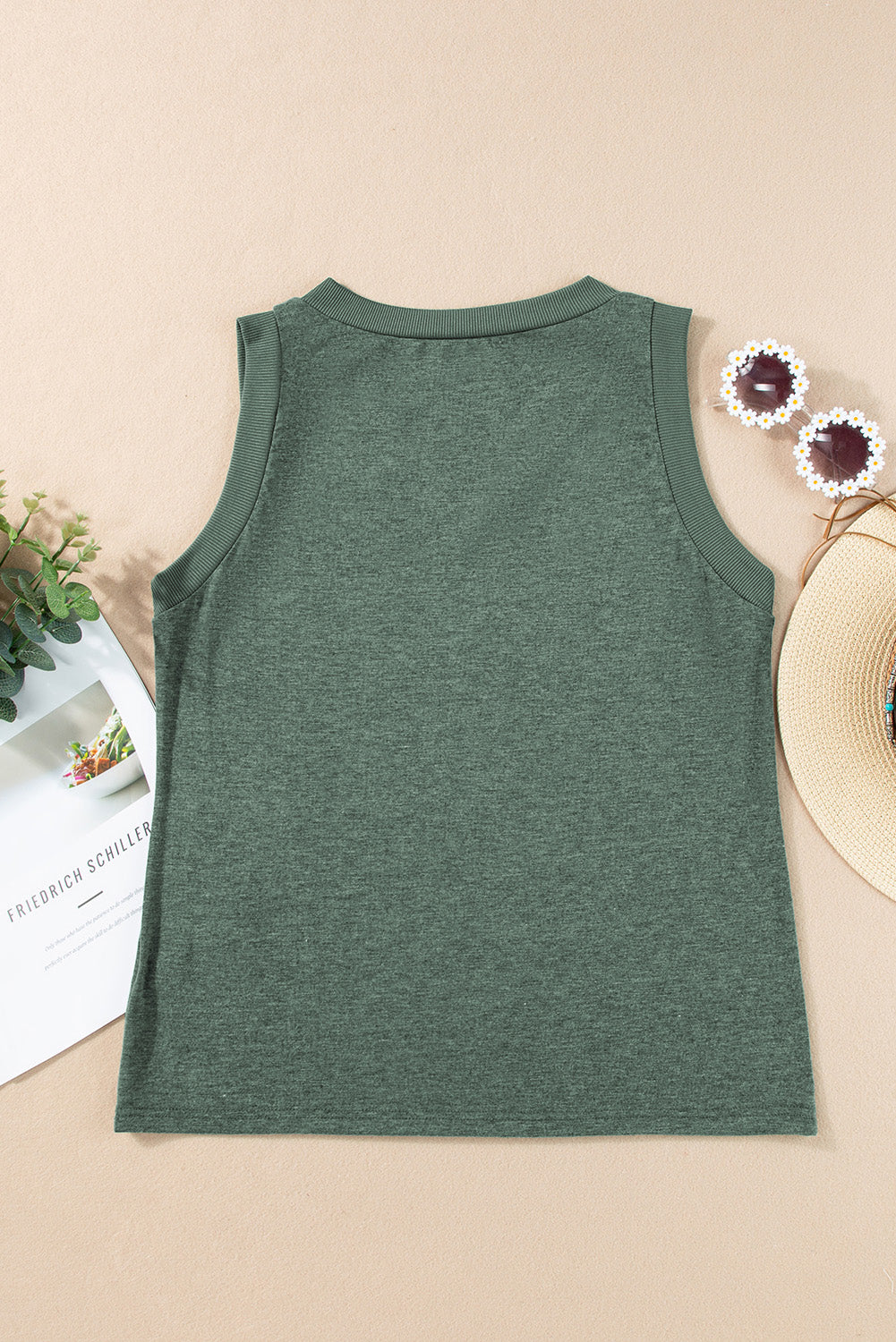 Distressed Flag Graphic Tank Top in Black Forest, a casual sleeveless top with a ribbed neckline.