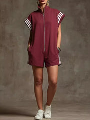 Striped Zip Front Romper, view 13
