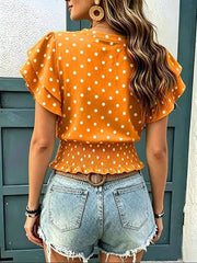 Polka Dot Ruffle Sleeve Blouse, fit detail