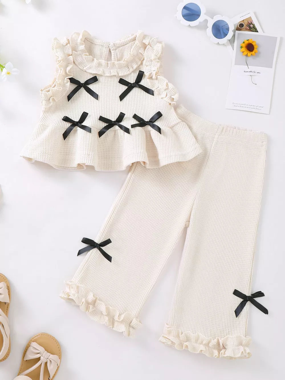 Children's Bow Waffle Knit Top And Pants Set, fit detail