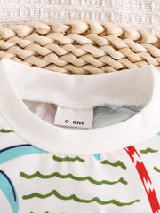 Children's Palm Tree Print T-shirt And Shorts Set in Caramel, close-up detail