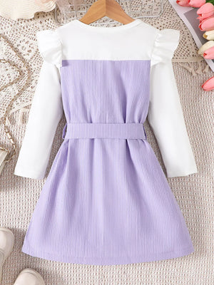 Children's Ruffled Bow Long Sleeve Dress in Light Purple, fabric detail