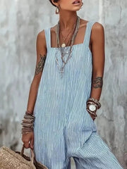 Full Size Striped Wide-leg Jumpsuit Plus Size, model styling view