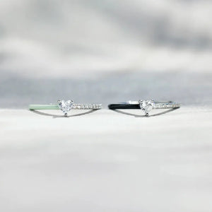 Enamel heart ring with pave band in light green and black, 925 sterling silver.