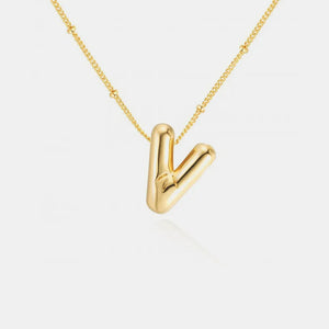 Gold initial V necklace with bubbly charm and beaded chain