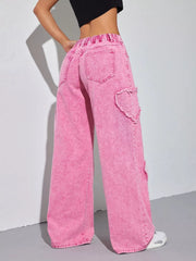 Heart Applique Wide-leg Jeans