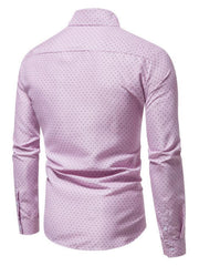Pink cotton slim fit shirt with micro-dots, button-up, long sleeves.