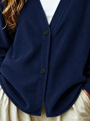 Casual Corduroy Button-up Cardigan in Terracotta, view 12