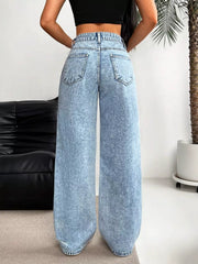 High-waisted Distressed Wide-leg Jeans