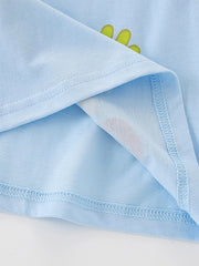 Light blue cotton t-shirt with cartoon farm print detail.