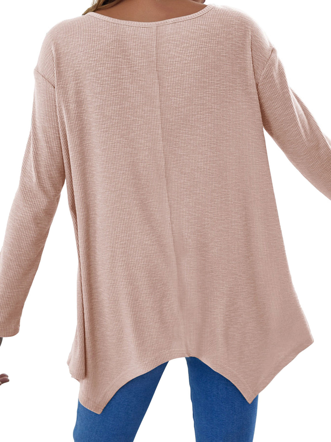 Watermelon pink ribbed knit tunic top with asymmetric hem