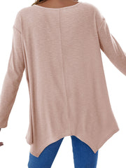 Watermelon pink ribbed knit tunic top with asymmetric hem