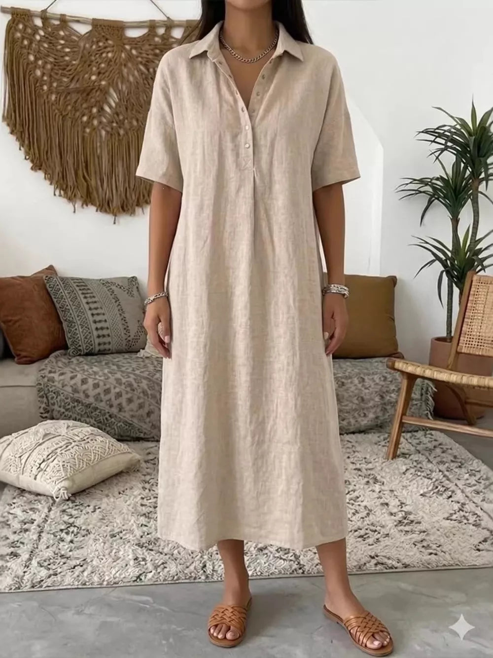 Full Size Button Detail Half Sleeve Dress Plus Size, fit detail