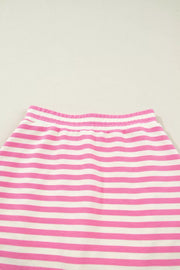 Pink and white striped bikini bottoms with an elastic waistband.