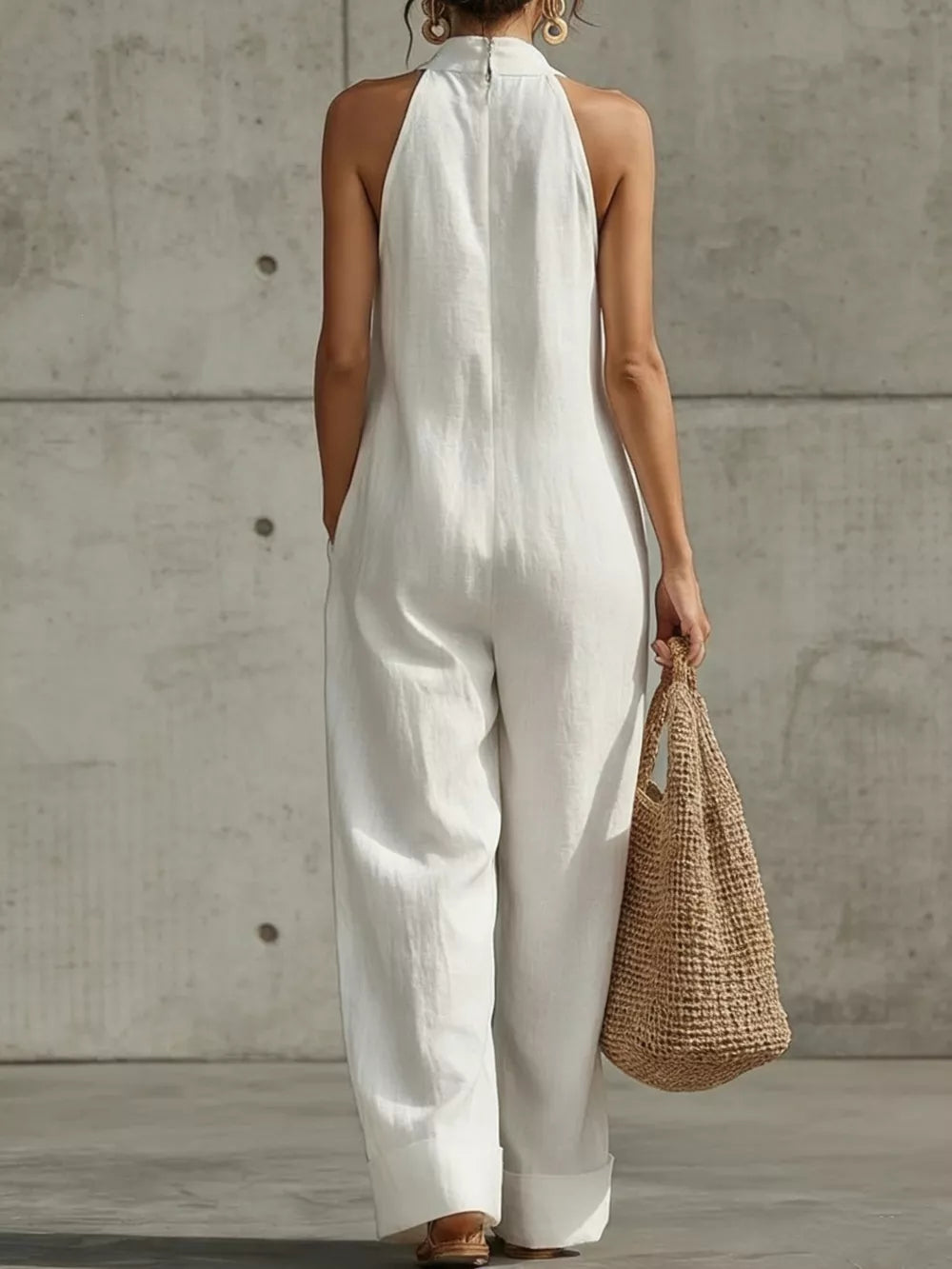 Full Size Halter Neck Wide-leg Jumpsuit Plus Size, side view