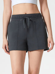 Dark Gray Coastal Drawstring Utility Shorts with elastic waistband and drawstring.