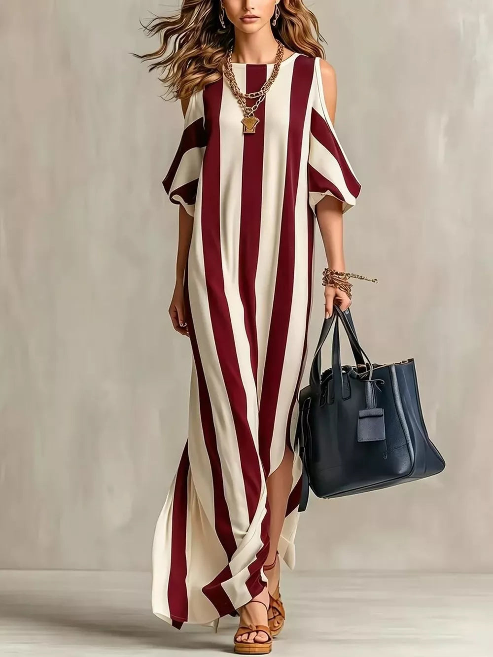 Striped Cold Shoulder Maxi Dress, back view