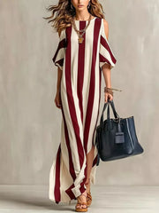 Striped Cold Shoulder Maxi Dress, back view