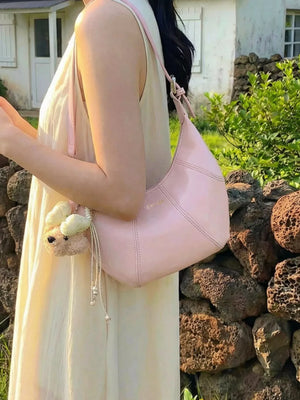 Pu Leather Shoulder Bag in Pink, back view