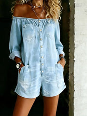 Effortless Off-shoulder Button-down Romper